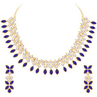 Atasi International Gold Plated Dark Blue Crystals AD Diamond Jewellery Necklace Set for Women (GB5775)