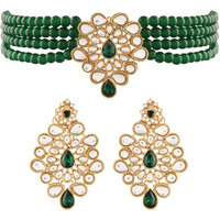 I Jewels 18K Gold Plated Traditional Kundan with Beads Choker Necklace Jewellery Set for Women/Girls (ML263G)