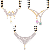 ZENEME White American Diamond Combo Of 4 Mangalsutra With Earrings Set For Women (Design-1)