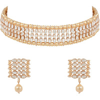 I Jewels Gold Plated Traditional Kundan Pearl Choker Necklace Jewellery Set For Women And Girls (K7209) (Rose Gold)