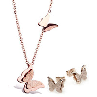 YouBella Jewellery Stylish 18k Rose Gold Plated Butterfly Necklace Jewellery for Women and Girls (Pendant and Earrings)