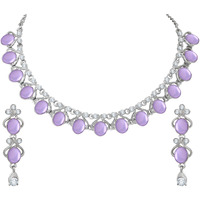 Atasi International Purple Silver Plated Crystal Necklace Jewellery Set with Earrings for Women Ideal for Party, Wedding, Festivals (RPU5706)