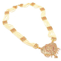 Jewar Mandi Necklace Set Pearls Polki Grand Moti Rani Haar Ad Cz Multi Stone Long Jewelry With Out Earrings for Women Girls (Rani Haar-2)