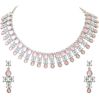 Atasi International Silver Plated Mint Pink Crystal Necklace Jewellery Set with Earrings for Women & Girls for Party & Wedding Collection (RMP5708)