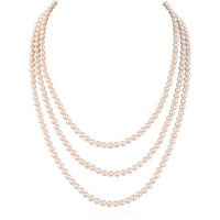 Ratnavali Jewels Pearl Necklace 3 Three Line 5mm White Round Pearl Long necklace Set With Back lock For Women/Girls
