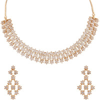 Ratnavali Jewels American Diamond White Necklace Pendant Set with Earrings for Women