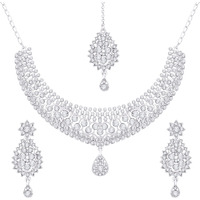 Atasi International Silver Plated Viva Sparkle Alloy Choker Necklace Set with Earrings and Maang Tikka - Weddings, Parties, and Festivals (R5406) For Women