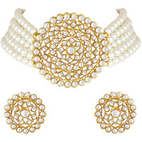 I Jewels 18K Gold Plated Traditional Beaded Choker Set Glided With Kundan Work For Women/Girls (K239W)