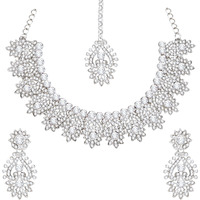 Atasi International Silver Plated Diamond Jewellery Set For Women Suitable for Bridal, Wedding, Party & Festive Occasions (Silver, White)