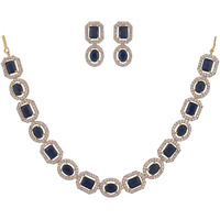 RATNAVALI JEWELS American Diamond Traditional Fashion Jewellery Blue Necklace Pendant Set with Earring for Women/Girls RV3202B