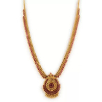 AFJ GOLD Copper Micro Gold Plated South Indian Traditional Trendy Stylish Fashion Jewellery Wedding Ruby Haram for Women (Gold, Yellow, 1 Gram)