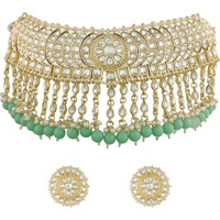 I Jewels 18K Gold Plated Traditional Kundan & Pearl Studded Choker Necklace Set For Women/Girls (K7210Min)