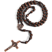 KOMI Handmade Wooden Rosary Beads Catholic Cross Necklace Olive Wood Prayer Bead Holy Catholic Rosaries for Men Boys Catholic Or Christian Gift