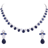 Ratnavali Jewels American Diamond Silver Plated Traditional Fashion Jewellery Blue White Necklace Pendant Set with Earring for Women/Girls RV3417B