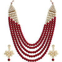 Shining Diva Fashion Latest Long Design Kundan Pearl Wedding Traditional Necklace Jewellery Set for Women (10426s)