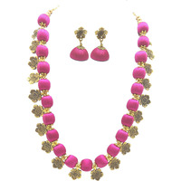 MDS FASHIONS Antique Flower Magenta Necklace with Antique Flower Stud and Earring Set for Beautiful Woman
