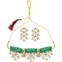 ZAVERI PEARLS Green Beaded Ethnic Kundan Choker Necklace & Earring Set For Women-ZPFK10830