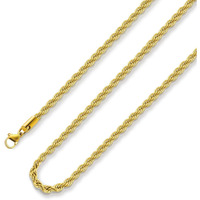 18k Real Gold Plated Rope Chain 2.5mm 5mm Stainless Steel Men Chain Necklace Women Chains 16 Inches 36 Inches, No Gemstone