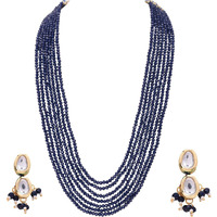 Ratnavali Jewels Sapphire Blue Real Crystal Stone 7 layer Beads Necklce Set With Kundan Stud Earrings For Women/Girls