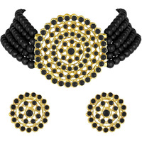 Peora Gold Plated Pearl Diamond Kundan Choker Necklace with Round Earrings Traditional Jewellery Set For Womens