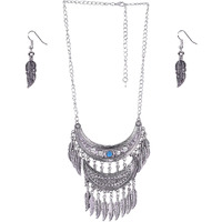 Aaishwarya Antique silver Half Moon designed Tassel Oxidised Necklace Set For Women/Girls