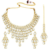 Supershop White Color Stone Gold Plated Necklace Set for Girls & Women