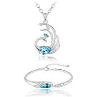 Shining Diva Fashion White Gold Plated Crystal Jewellery Pendant Necklace Set with Bracelet for Women