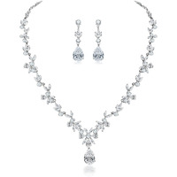 Hadskiss Jewelry Set for Women, White Gold Plated Wedding Party Jewelry for Bridal Bridesmaid, Necklace Dangle Earrings Set with White AAA Cubic Zirconia