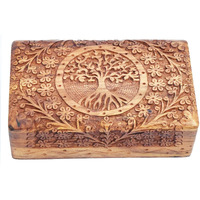 CRAFTCASTLE Handmade Wooden Jewellery Box for Women | Wood Jewel Organiser Hand Carved with Tree Carvings Gift Items for Jewellery Organiser etc (8 x 5 Inch)