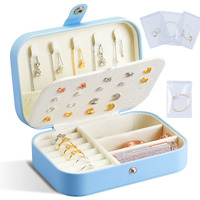 INSFIT Jewelry Box, Portable Leather Travel Jewelry Organizer Case Small Jewelry Box Storage With Four Transparent bag Jewelry Containers Gift For Girls, Blue