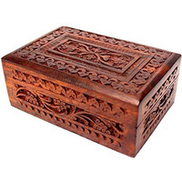 Jk Handicrafts Handmade Wooden Jewellery Box for Women Wood Jewel Organizer Hand Carved with Intricate Carvings Gift Items - 6 inches