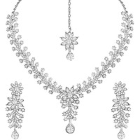 Atasi International Dazzling Rhodium Silver Plated Alloy Choker Necklace Set For Women