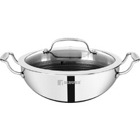 Bergner Hitech Triply Stainless Steel Indian Wok/ Kadai with Steel and Glass Lid, Durable Non Stick Prism Technology, 20 cm, 1.5 Litres. Induction Bottom, Gas Ready, Metal Spatula Friendly