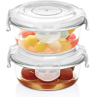 Borosil Klip N Store Glass Storage Containers For Kitchen With Air-Tight Lids, Microwave & Oven Safe, Round, Set of 2 (400 ml, 400 ml), Clear