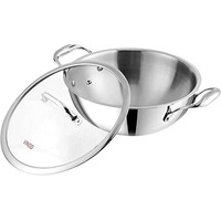 Vinod Platinum Triply Stainless Steel Extra Deep Kadai with Glass Lid 1.8 Litre (20 cm) | 2.5mm Thick | Kadai for Cooking | Heavy Base | Induction & Gas Base | 5 Year Warranty