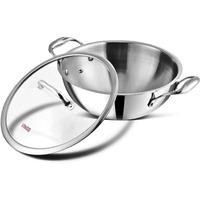 Vinod Platinum Triply Stainless Steel Extra Deep Kadai with Glass Lid 3.7 Litre (26 cm) | 2.5mm Thick | Kadai for Cooking | Heavy Base | Induction & Gas Base | 5 Year Warranty