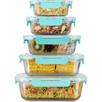 Allo Foodsafe Glass Containers With Lids, Microwave Safe Containers,Borosilicate Meal Prep Glass Food Storage Container For Kitchen,Setof 5 185Ml,370Ml,640Ml,1040Ml,1520Ml - Transparent