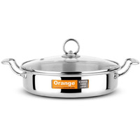 Orange Stainless Steel Triply Cook & Serve Stylish Fry Pan/Saute Pan/Kadai/Flat Pan 1.5 litres with Glass lid and Handles | 2.5mm Thickness | 20cm Diameter | Induction Cooktop Friendly | Steel