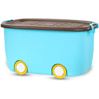 BUMTUM 25L Toy Storage Box with Locking Lid & Handle - Blue | Rolling Organizer with Stackable Design & Wheels | Toy Basket Storage Solution for Kids | Size: 49x32x26 Cm