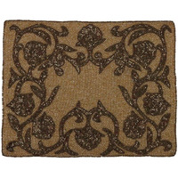 FliHaut Handcrafted Beautiful Round Beaded Decorative Placemat for Dining Table, 14 Inches (Rustic Copper)