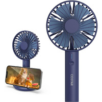 COSTAR Mini Portable Fan, Powerful Wind, Brushless Motor Hand Fan with Table Phone Holder Base, 3 Speeds Small Fan, USB Rechargeable Fan for Indoor and Outdoor Use by Women and Men (Blue)