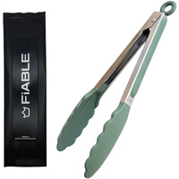 FiABLE Premium Steel and Silicone Food Tongs for Kitchen, Barbeque, Serving - 10 inch - 230C Heat-Resistant - Green Tongs