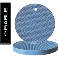 FiABLE Premium Grade Silicone Trivet Mats - Thick and High Heat Resistant mats for Hot Pans | 8mm Extra Thick for Dining and Kitchen - Set of 3 Blue