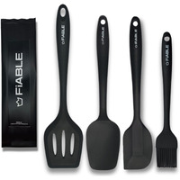 FiABLE Premium Big Full Silicone Spatulas for Cooking - High Heat Resistant, Seamless Design -1 Big Spoonula, 1 Big Spatula, 1 Brush, 1 Big Turner- FBL Set of 4 Black
