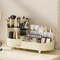 HOME CUBE Rotating Makeup Organizer For Vanity, 360 Rotating Bathroom Organizer, Cosmetic Toiletries Perfume Storage Organizer for Dressing Table Countertop Bedroom Bathroom Makeup Room (Ivory)