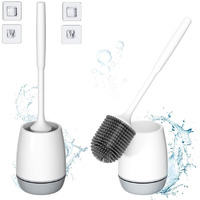 Pack of 2 Silicone Toilet Brush with Holder Stand, Bathroom Toilets Bowl Cleaning Brushes with Non-Slip Long Handle Wall Mounted Without Drilling Quick Drying Holder Set & Floor Free-Standing