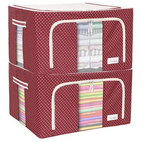 BlushBees Oxford Fabric Living Box - Wardrobe Organizer, Cloth Storage Bags with Zip - 55 L, Pack of 2, Polka Dots Red