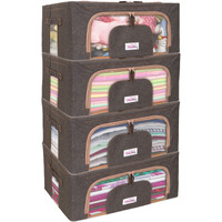BlushBees Living Box - Foldable Storage Boxes for Clothes, Saree Cover Bags - 44 Litre, Pack of 4, Espresso Brown,Metal