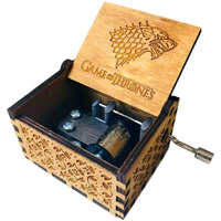 EITHEO Wooden Antique Carved Hand Crank GOT Wolf Theme Music Box