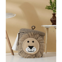DOLCE CASA Kids Lid Basket With Beautiful Characters - Rope Storage Basket For Baby Diaper, Stuffed Animal Storage Bin Rope Basket For Kids Toy, Baby Laundry Baskets with Lid. (Lion 1)